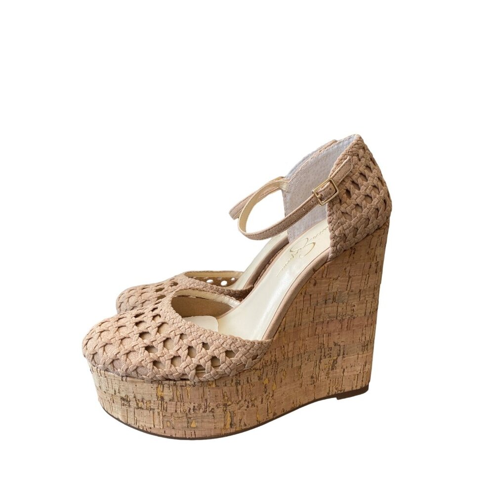 Jessica Simpson Women’s Cork Like Wedge Woven Sandal Beige Natural NIB